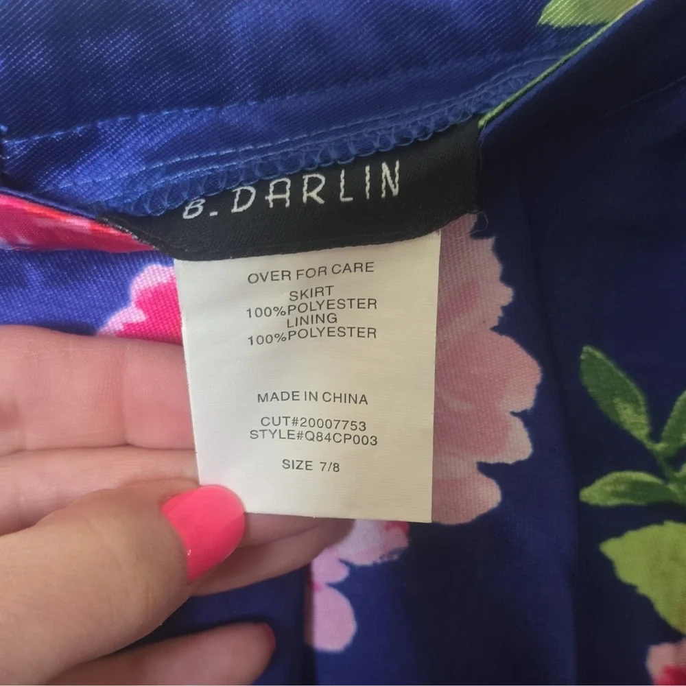 B. Darlin Blue Floral Flare/Pleated Lined Short Zip Up Skirt Girls 7/8